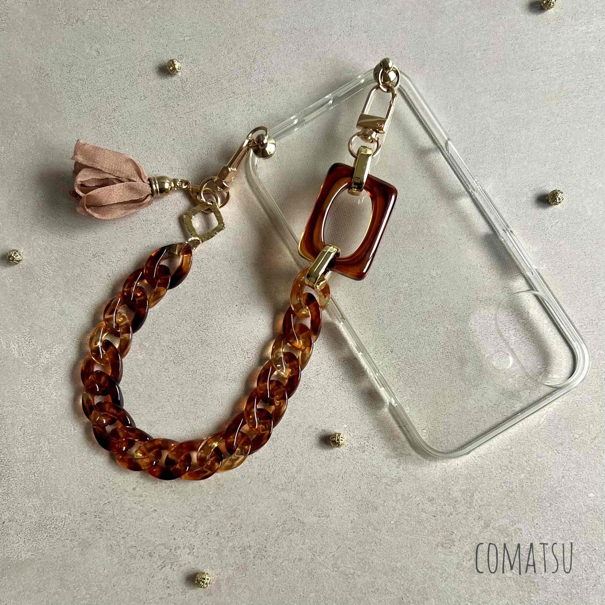 べっ甲Brown ハンドストラップ付きスマホケース 落下防止スマホストラップ付きスマホカバー | 3枚目